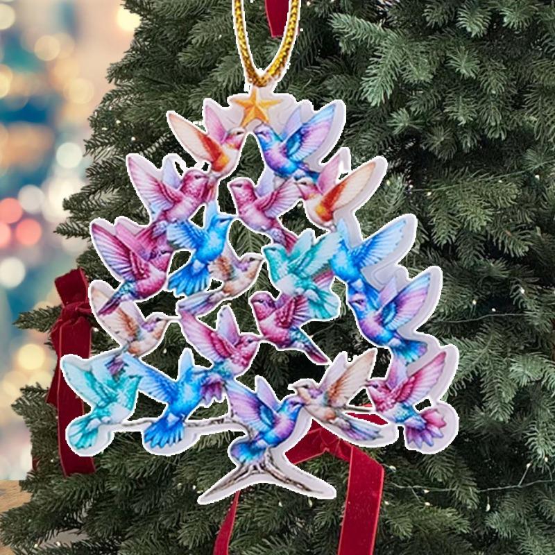 1-5PCS Car Acrylic Flat Simulated Bird Decoration Pendant Colorful Hummingbird Christmas Tree Christmas Diy Decoration
