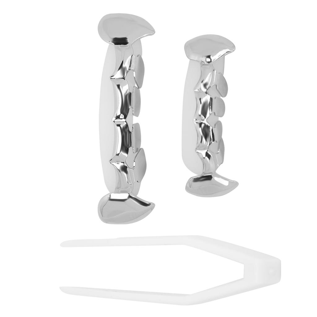 Hip Hop False Teeth Set Reusable Unfading Copper Halloween Festival Teeth Decoration Brace Silver