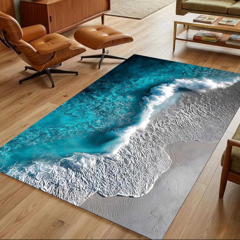 Ocean Waves Meeting Sand Non-Slip Home Carpet Design for Office Decor Living Room Gift