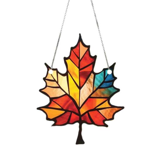 Lønneblad Solfanger Hengende Dekorasjon Thanksgiving Dag Høst Farget Glass 2D Flat Akrylglass Vindu Vegghengende Skilt Ornament