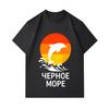 Men's 100% Cotton Crew Neck Short Sleeve T-Shirt, Black Sea Dolphin Sunset Print Casual Comfortable Daily Wear Tee, Breathable Soft Summer Top for Oce