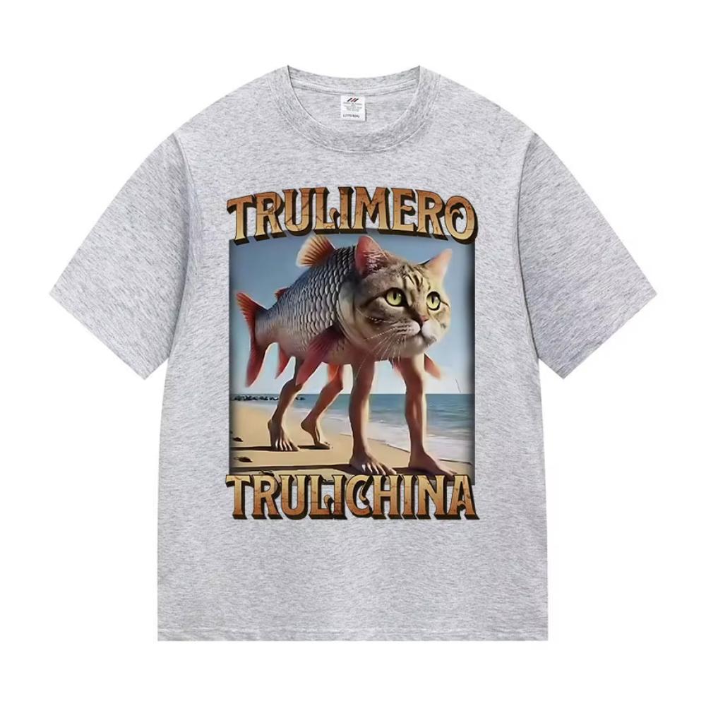 Trulimero Trulichina Funny Cat Fish Meme T Shirts Men Women Summer High Quality Cotton T-shirts Retro Oversized Short Sleeve Tee