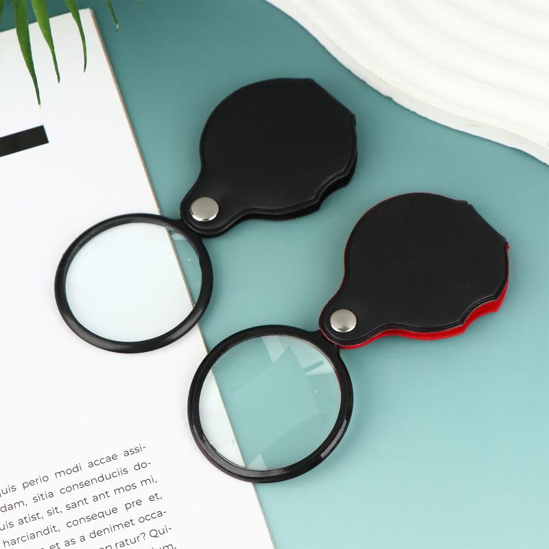 Folding Magnifying Glass Folded Leather Case Portable Handheld Jewelry Loupe 8X Mini Magnification 50/60/70MM