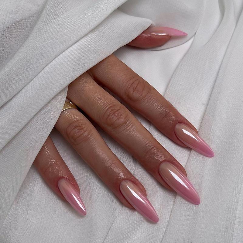 Noste Dlouhý Francouzský Ručně Dělaný Manikúrní Kousek Kamínkový Postupný Přechod Odnímatelná Nálepka na Nehty