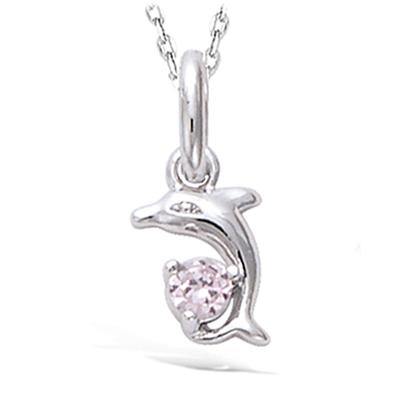 [N5340] - Silver Pendant 'Tender Dolphins' Pink Silver (rhodium Plated) - 10x7 Mm