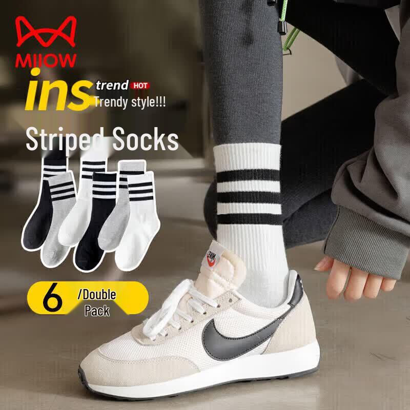 Mao Ren Women s Antibacterial Mid-Calf Socks 6-Pack L