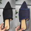 Women Denim Flat Slide Sandals Pointed Toe Open Back Slip On Casual Summer Footwear with Frayed Edges Durable Sole Comfortable Fit