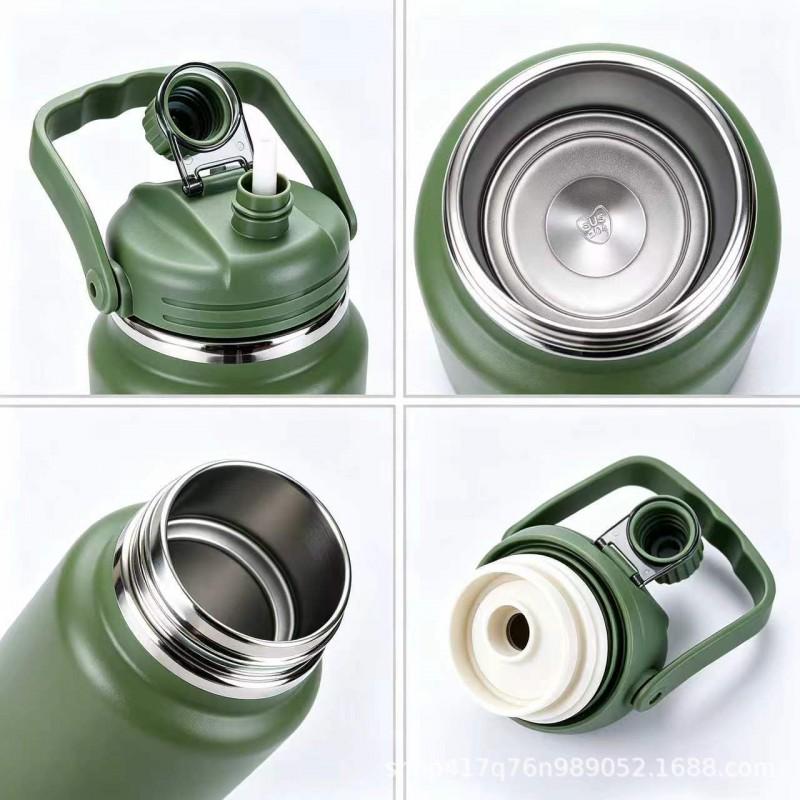 Large Capacity Insulated Water Bottle 304 Stainless Steel Vacuum Flask With Straw Outdoor Sports Travel