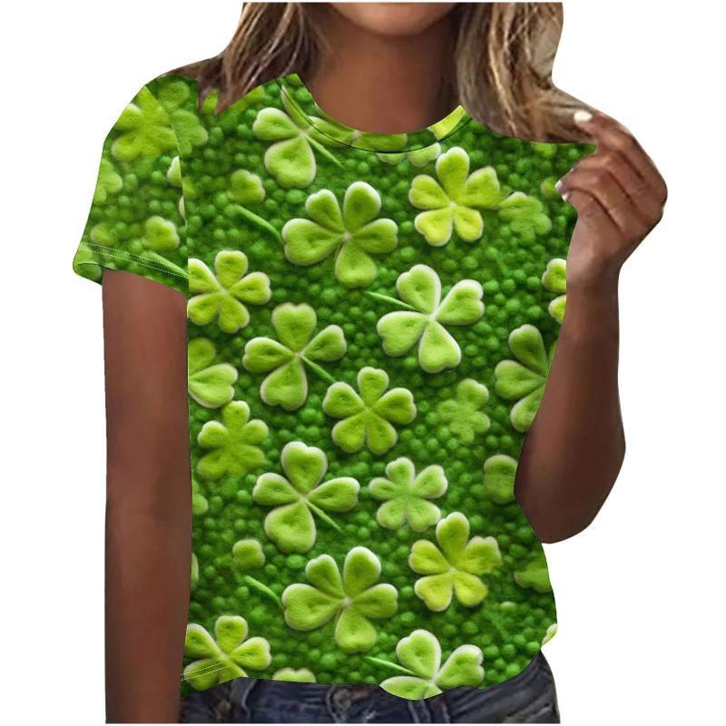 Summer Women's Short Sleeved Slimming Fashion T-shirt Women's Clover Animal Casual Print Shirt