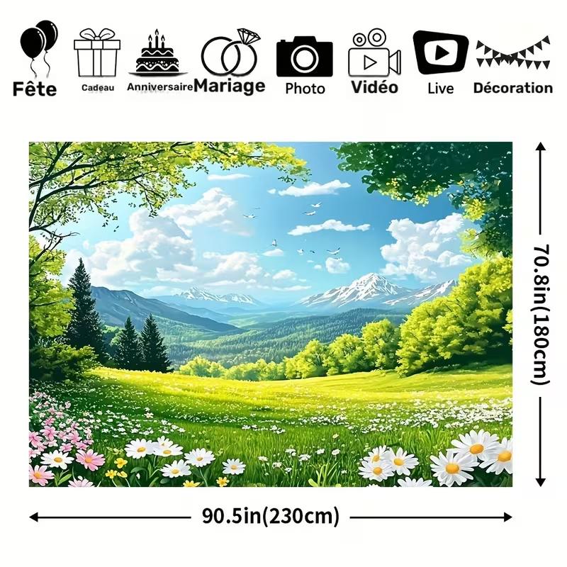 Meadow Wildflower Tapestry Wall Hanging, Spring Mountain & Daisy Nature Landscape Wall Art for Home Decor