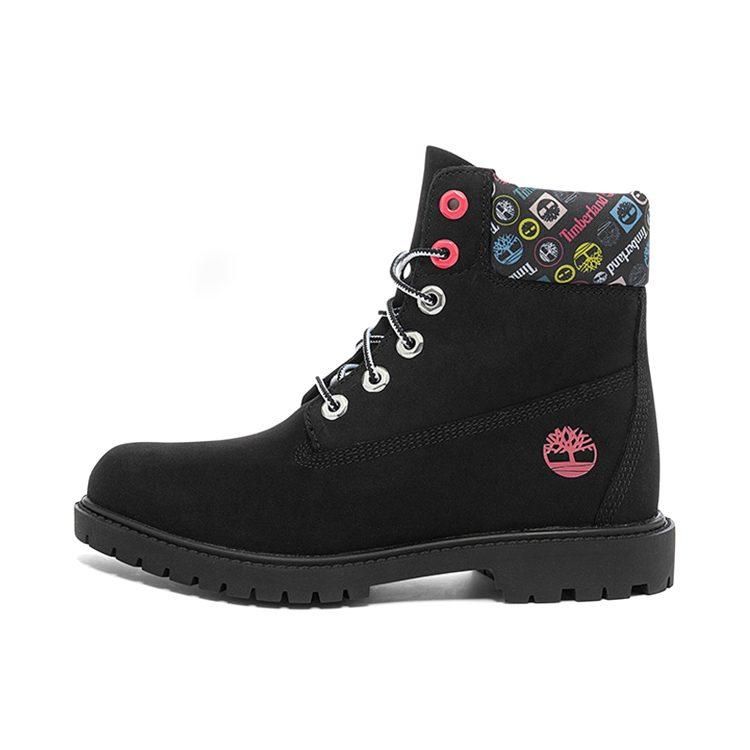 Timberland Heritage 6 Inch Waterproof Boots 'Black Nubuck With Colorful Logos' Women's A5M24001