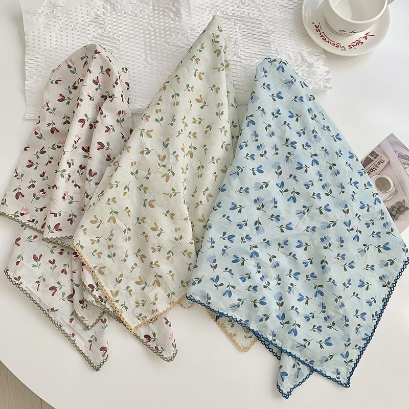 Headscarf summer women's pastoral spring and summer literary scarf square scarf fashion scarf floral headband decorative silk scarf