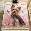 Pink Yorkshire Terrier Pattern Flannel Blanket, High Quality Comfortable for All Seasons, Home Decor, Warmth and Comfort, Perfect for Gifts.