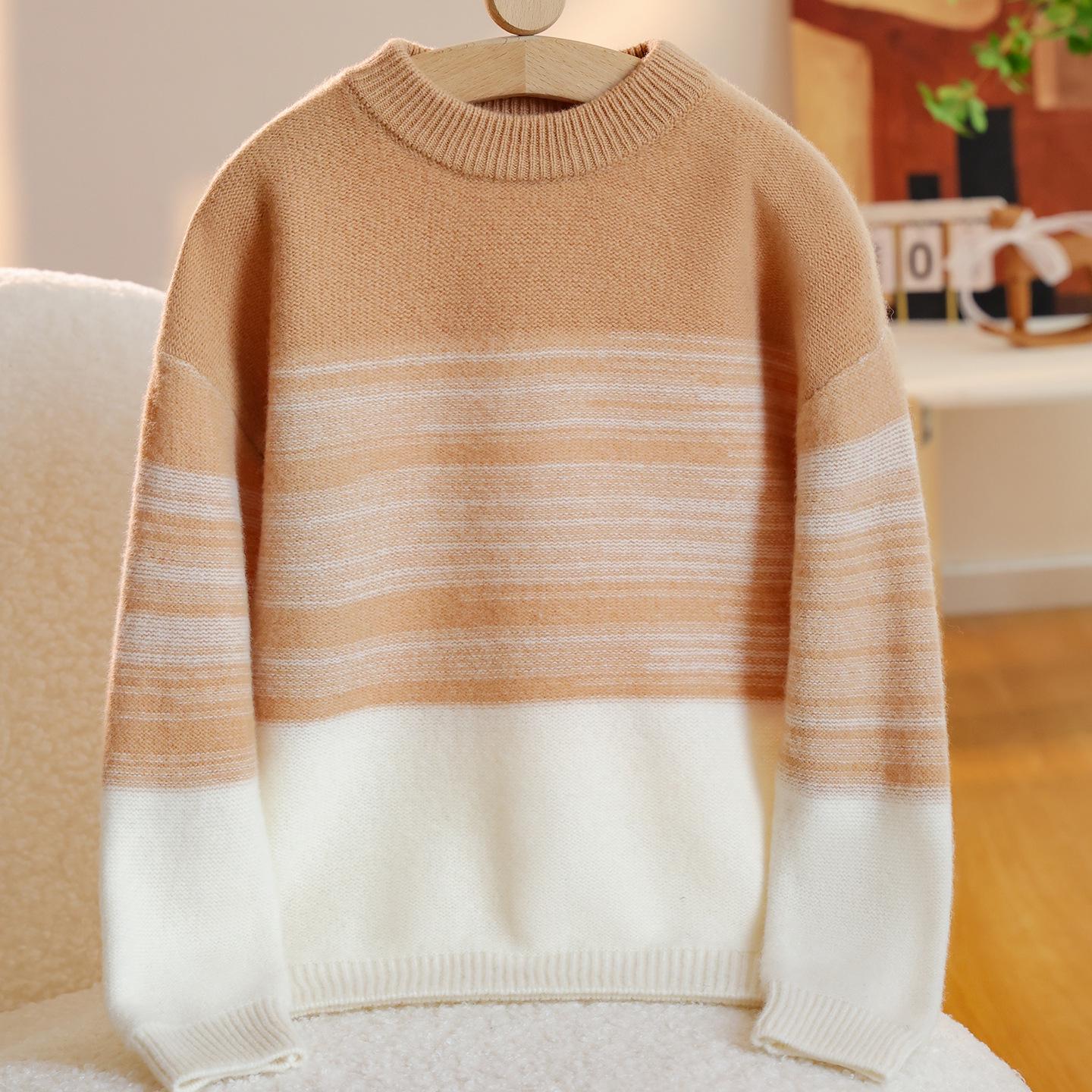 

Мужской жаккардовый свитер с градиентом и круглым вырезом - Модный и теплый для осени/зимы 160 cm верблюд