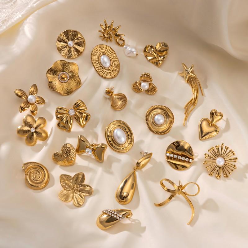 18K Gold Stainless Steel Flower Shell Beach Earrings