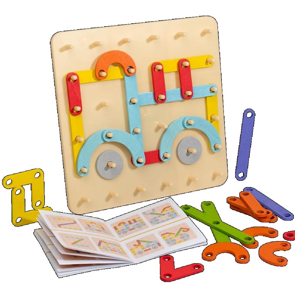 Children Wooden Geoboard Toys Nail Board Geometric Column Set Construction Puzzle Geometric Pegboard Montessori Sensory Toy