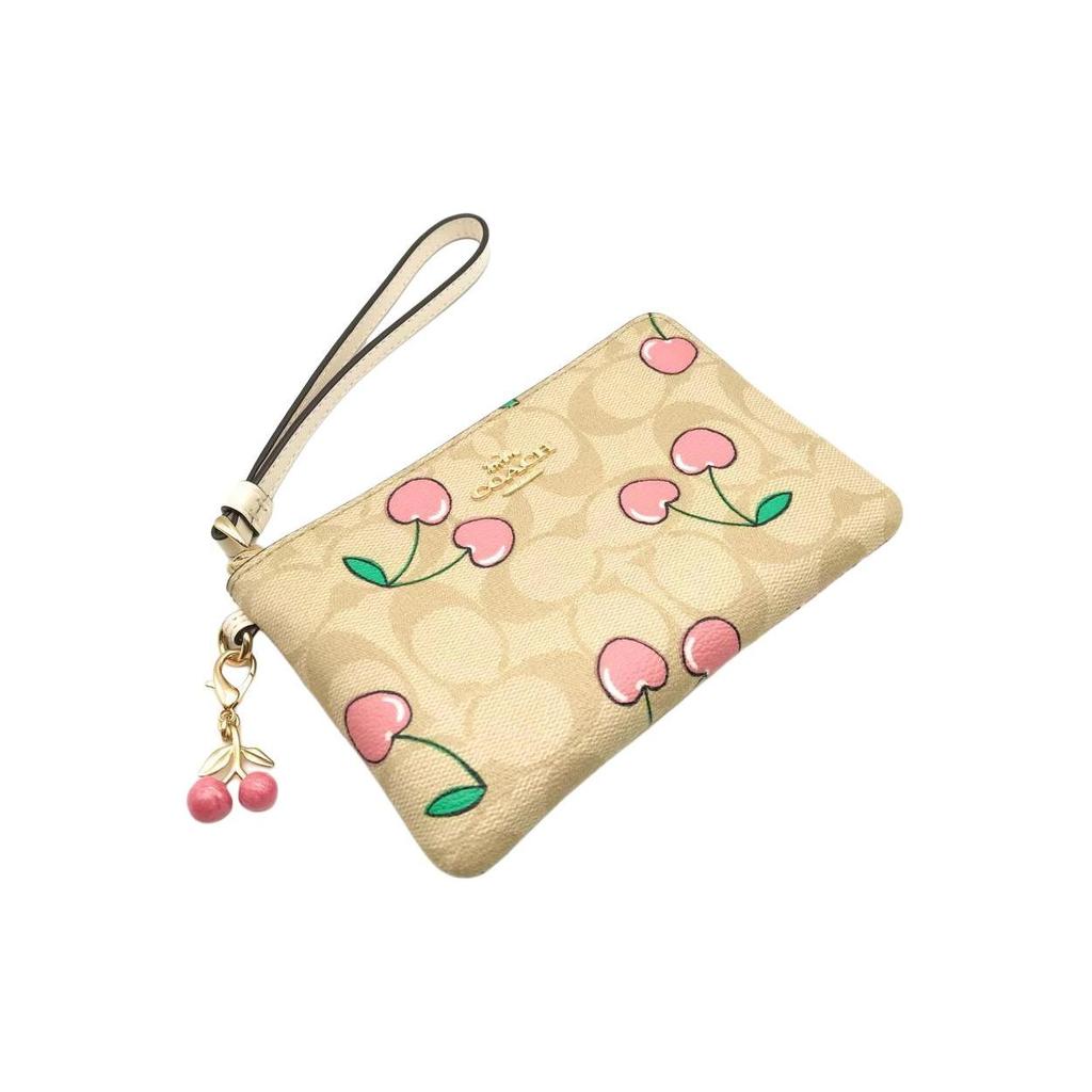 Coach Hart 16 Klassiek Monogram Kersenprint Rits Polsbandje Clutch Kleine Dames clutch Kaki CF398-IMOT4