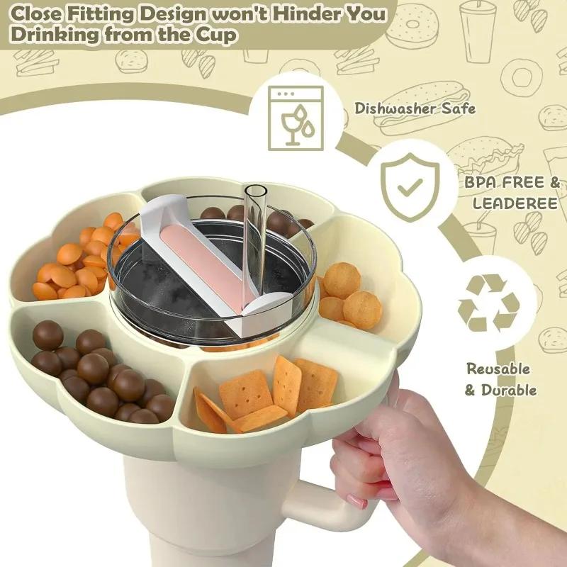 40Oz Snack Ring for Stanley Cup with Handle, Snack Container for Stanley Tumbler 40 Oz, 4 Compartment Reusable Snack Platters