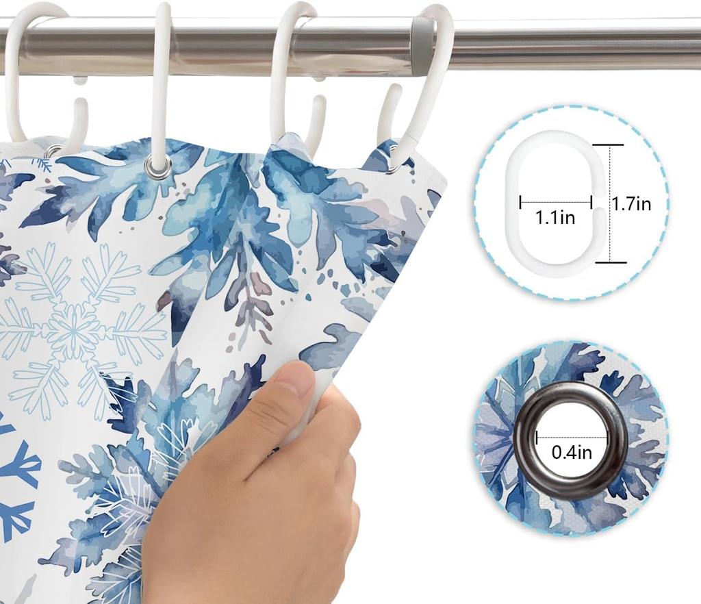 Christmas Snowflake Shower Curtain Winter Shower Curtain For Bathroom Blue Ice Crystal Snowflake Bathroom Decor Winter Holiday