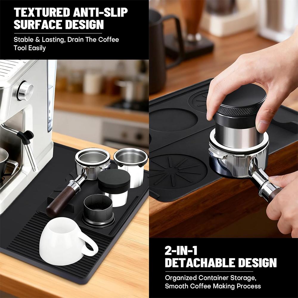 LMETJMA Silicone Coffee Mat With Detachable Tamping Mat Anti-Slip Heat-Resistant Coffee Bar Mat For Ninja Luxe Espresso Machine