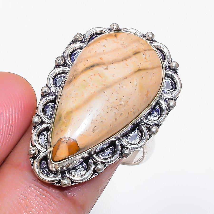 Natural Picture Jasper Gemstone 925 Sterling Silver Jewelry Ring Size 9 ZS-1100