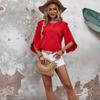 Ladies Summer Ruffles Half Sleeve Solid Color Pullover T Shirt Top