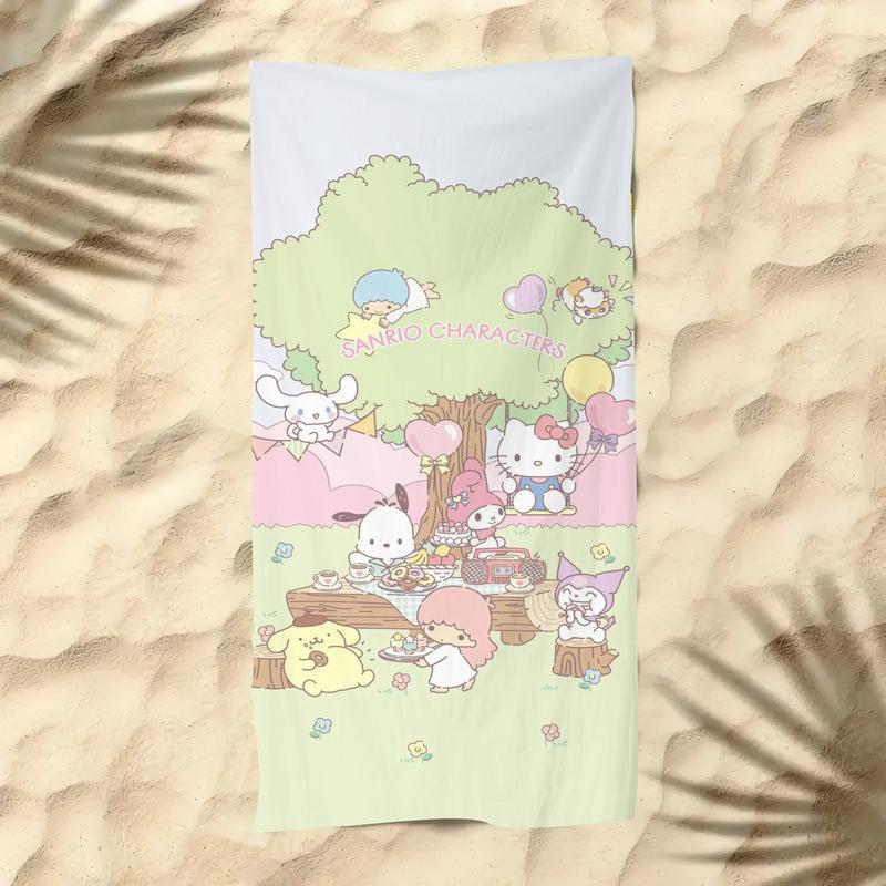 Cute Cartoon Kitten Printed Microfiber Beach Towel Quick Dry Soft Bath Towel For Kids Seaside Swimming