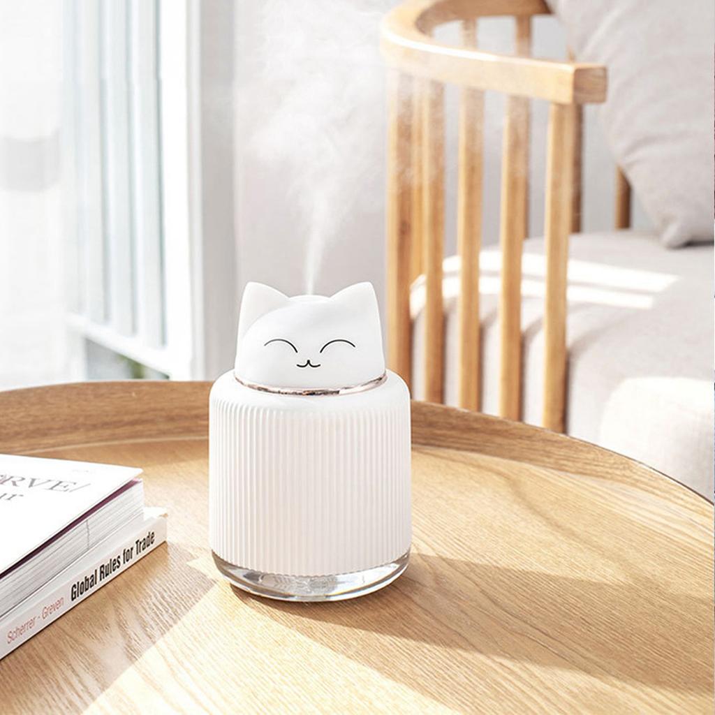 Weißer Kunststoff 300ML Katze Ultraschall Luftbefeuchter USB Nebelzerstäuber Haushalt LED Nachtlicht
