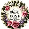 Gott Segne Dieses Haus Holzschild für Tür, Runde Florale Wanddekoration, Christliches Glaubens-Segensschild, Warme Willkommens-Veranda-Hängedekoration, Bedeutungsvolle Einweihungsfeier