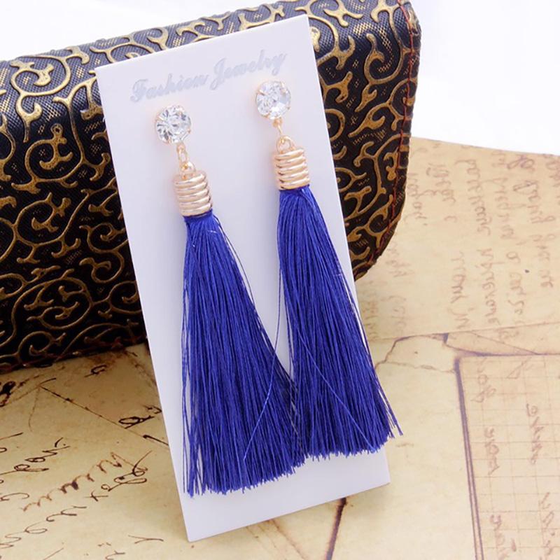 Bohemia Tassel Drop Earrings For Women Trendy Ethnic Crystal Silk Fabric Long Dangle Earring Female  Party Jewelry