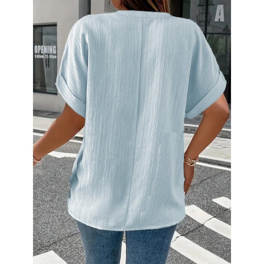 Spring and Summer Women's Fashion Casual Solid Color Button V-neck T-shirt for Women
