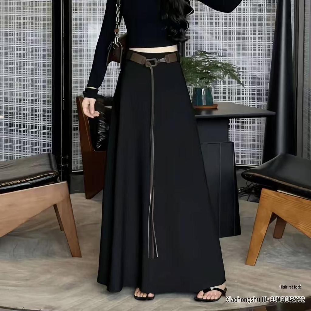 Elegant High-Waisted A-Line Maxi Skirt with Belt for Women – Autumn 2025