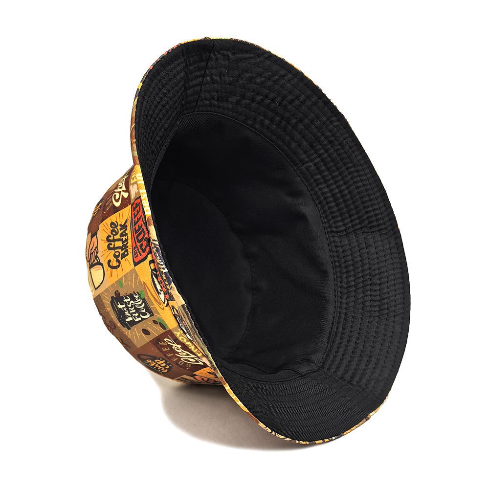 Cartoon Painting Coffee Bucket Hat Cap Printing Fisherman Hats Double Sides Panama Cap Unisex Outdoor New Style