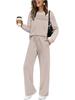 2026 Spring Women's Long Sleeve Round Neck Top & Elastic Waist Wide-Leg Pants Set