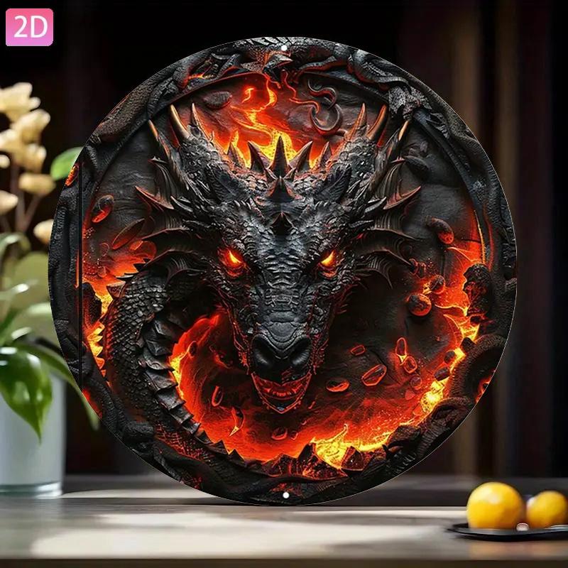 D Vintage Metal Sign Fantasy Mythical Dragon Art Retro Aluminum Wall Decor for Garden Kitchen Bar Room Outdoor Garage Club Ca