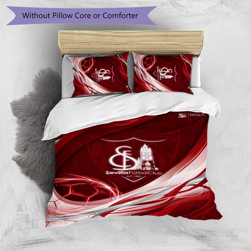 Set Lenzuola 3 Pezzi Stampato Sevilla FC Copripiumino Traspirante con Federe Biancheria da Letto Decorativa per Camera da Letto Casa