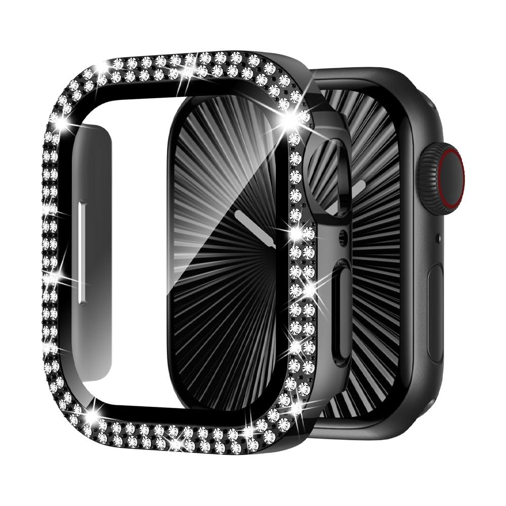 Screen Protector For Apple Watch Case 10 11 42mm 46mm 38/40/41/44/45mm Diamond Bumper Tempered Glass Series 9 7 SE 6 8 5 Cover