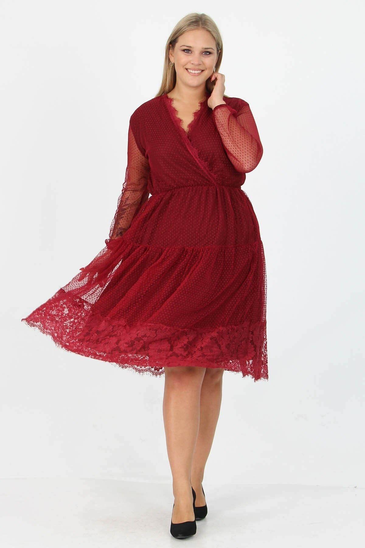 

Women s Big Size Dress New Season Tulle Detailed Double Breasted Collar Plus Size Dress 2XL