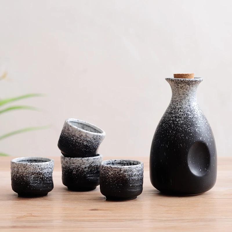 Japanese style sake pottery dispenser liquor wine pot white cup set household high temperature creamic barware winebowl