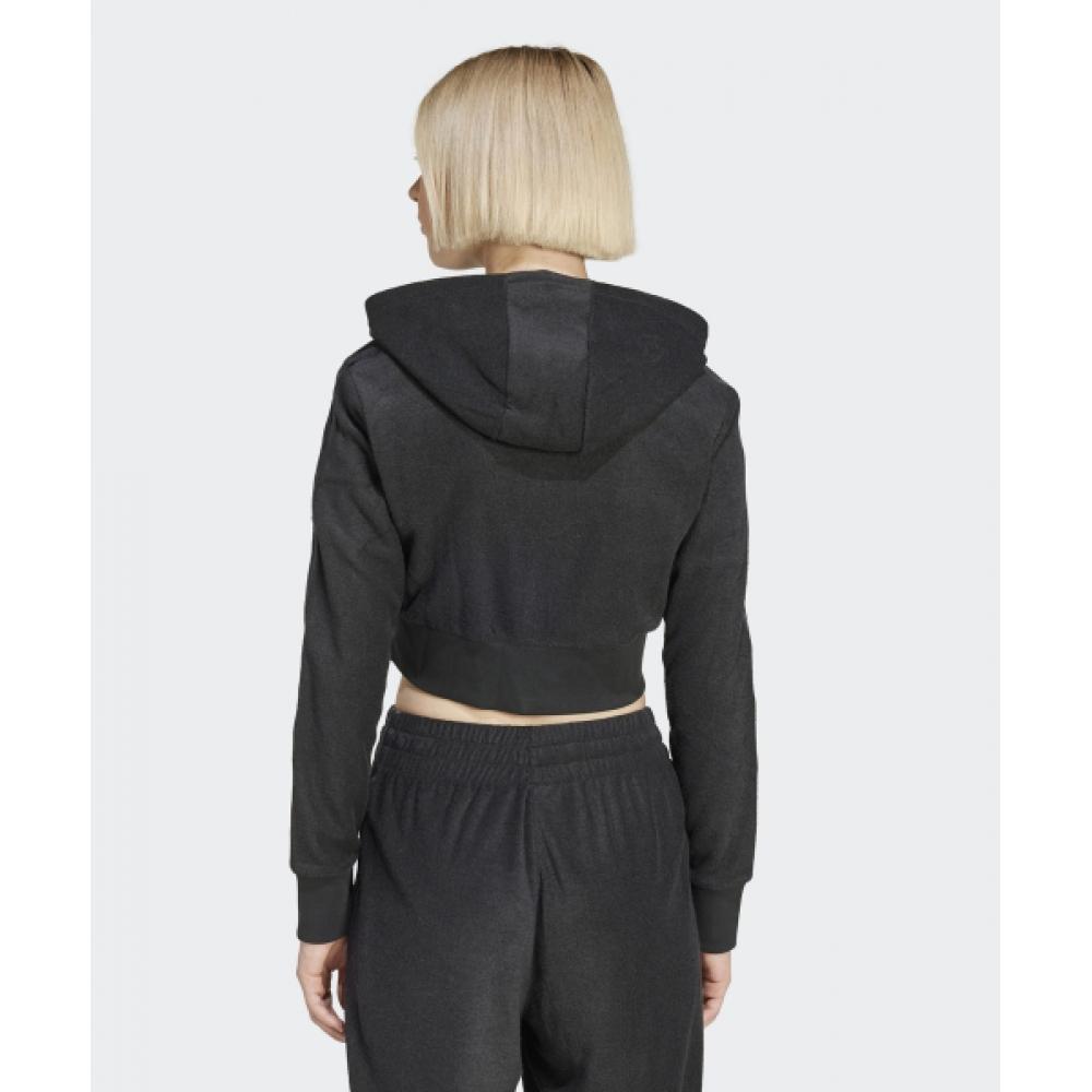 Adidas Cropped Full Zip Hoodie   Black Jn3006