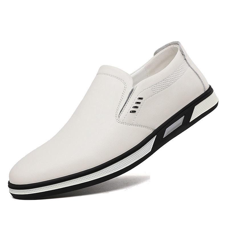 2025 Autumn New Men's Daily Casual Leather Shoes Men's Leather Breathable White Leather Shoes Driving Doudou Shoes 3068
