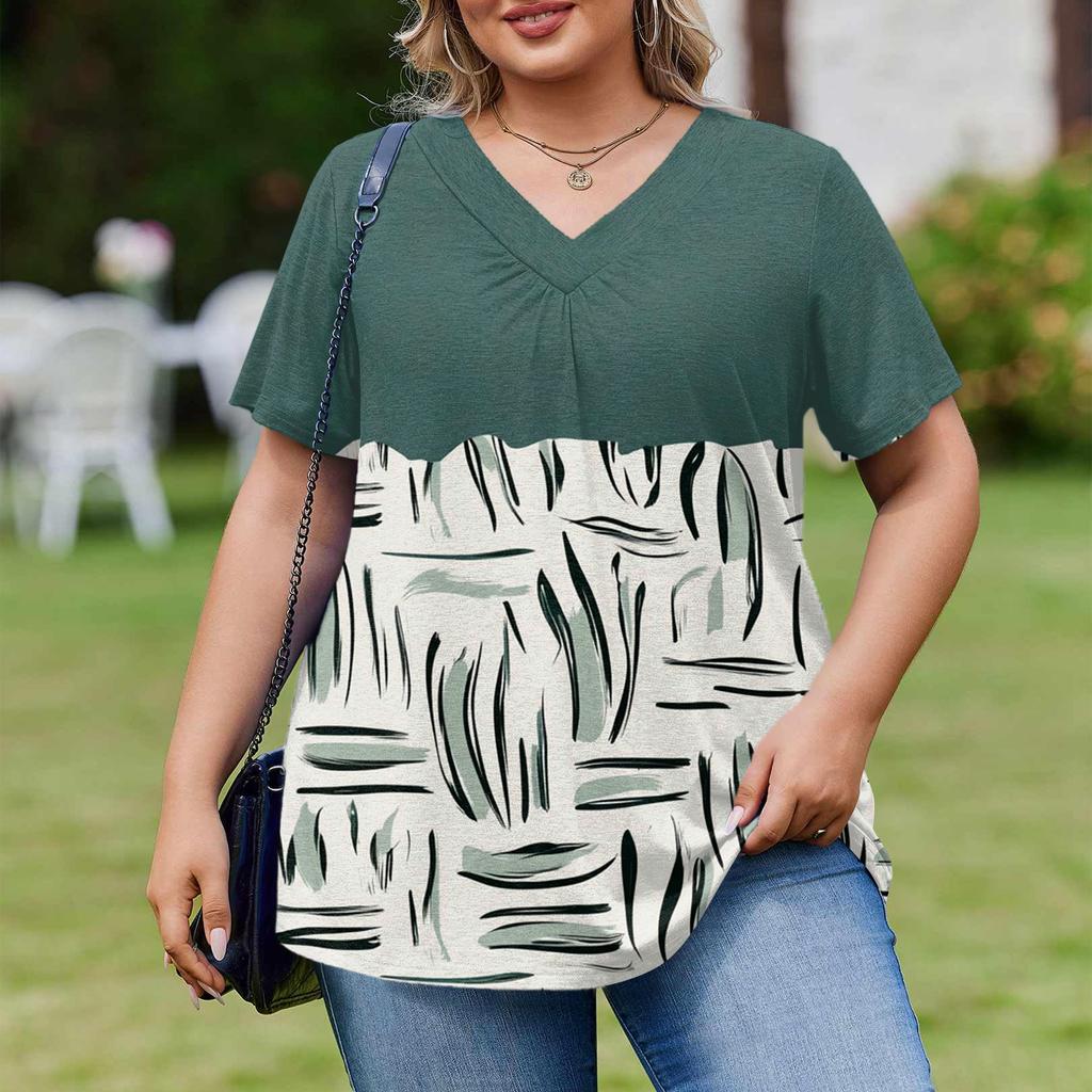 Modische Damen Übergröße Lässige Lockere Kurzarm Elegante V-Ausschnitt Bluse Für die Arbeit
