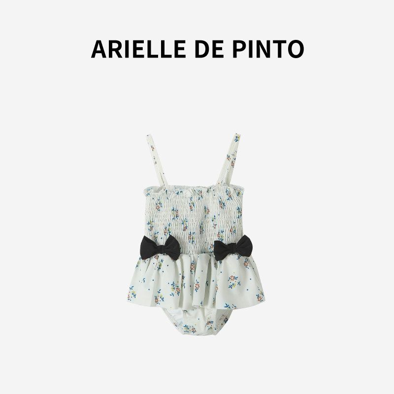 French Arielle De Pinto Girls  Swimsuit Summer Fashion Three-Dimensional Bow One-Piece Sling Swimsuit One-piece swimsuit(Swimming Cap Included) 85