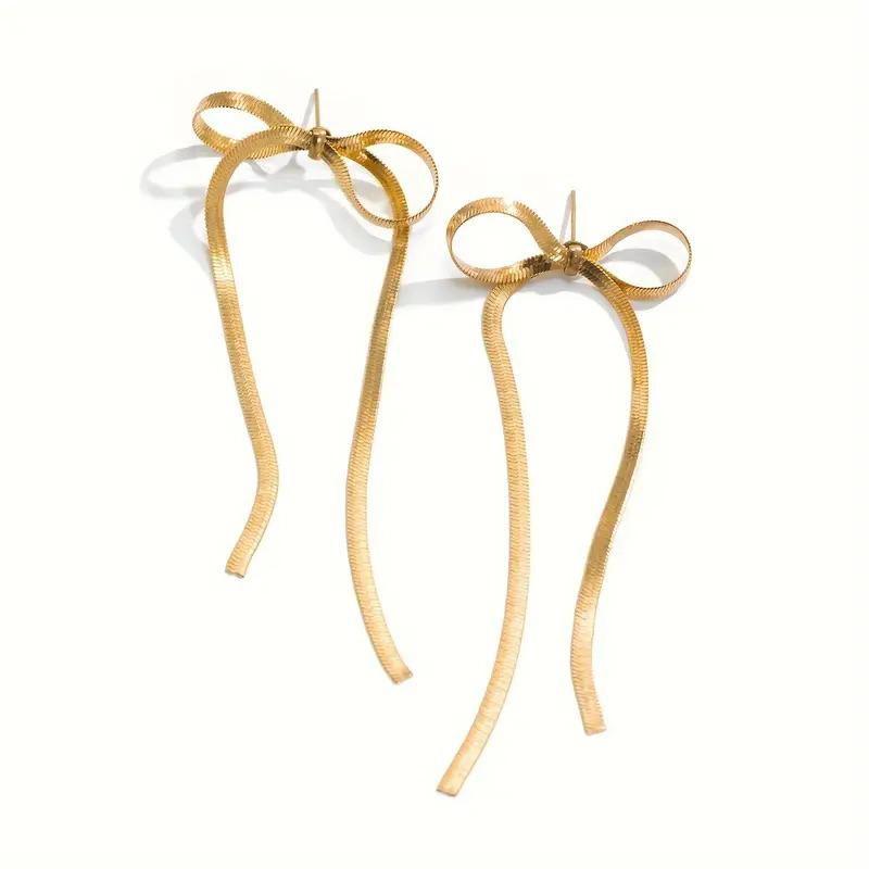 2Pcs Earrings Light Luxury Bow Earrings New Models Titanium Steel Senior Sense Europe And The United States Two Colours