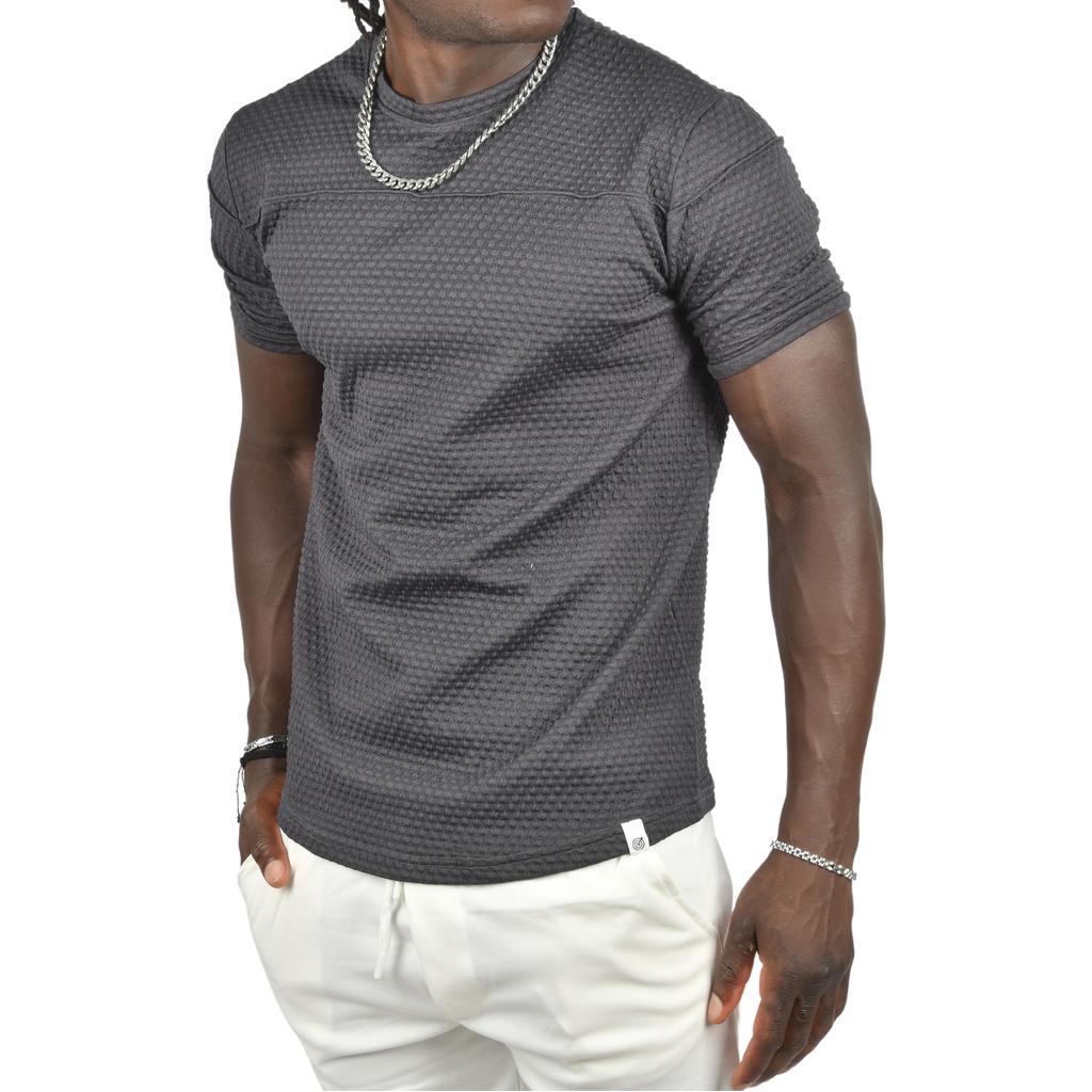 DeepSEA Front Pleated Embossed Dot Patterned Waffle Fabric T-Shirt 2403207