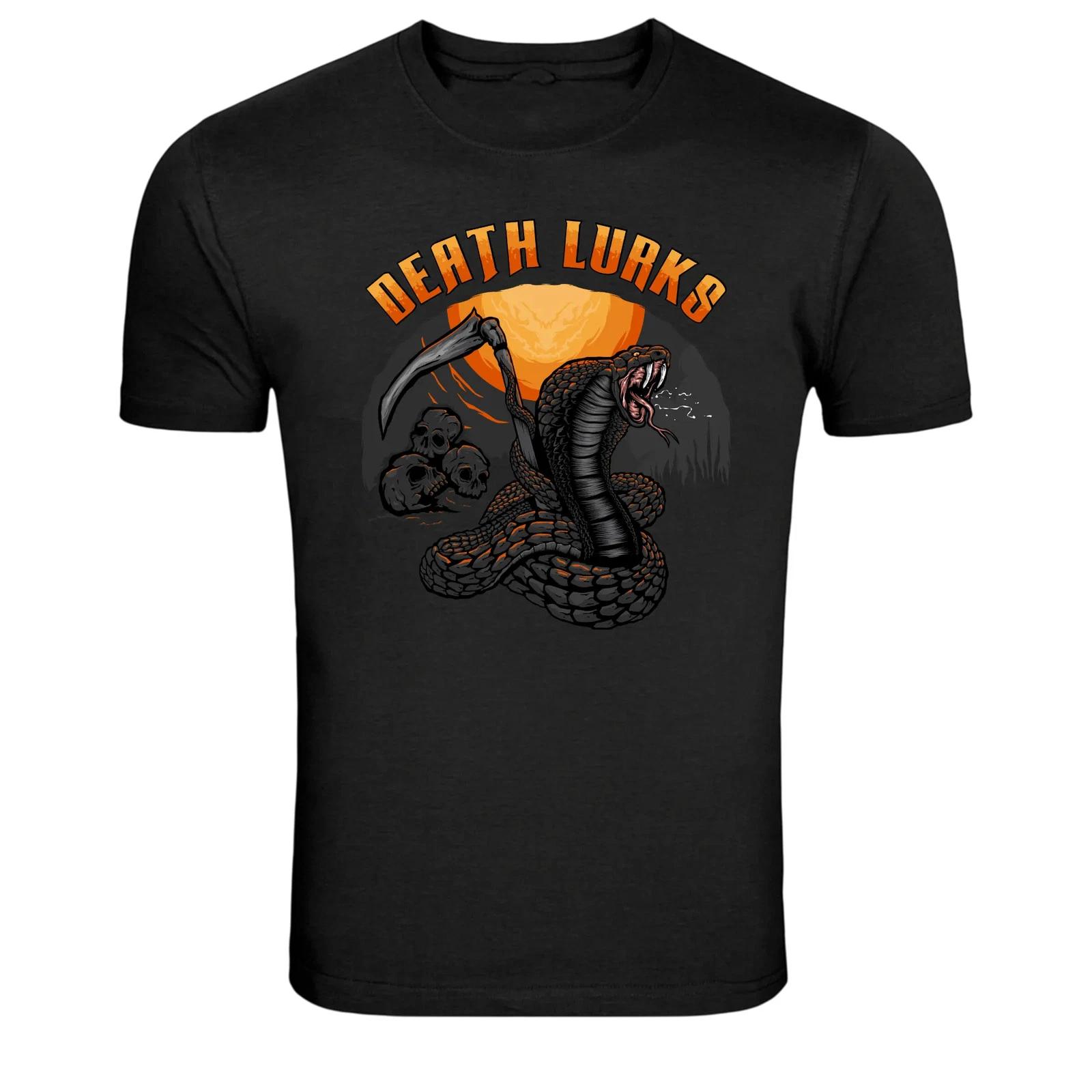 Death Lurks Snake Grim Reaper Skull Graphic T-Shirt 4XL