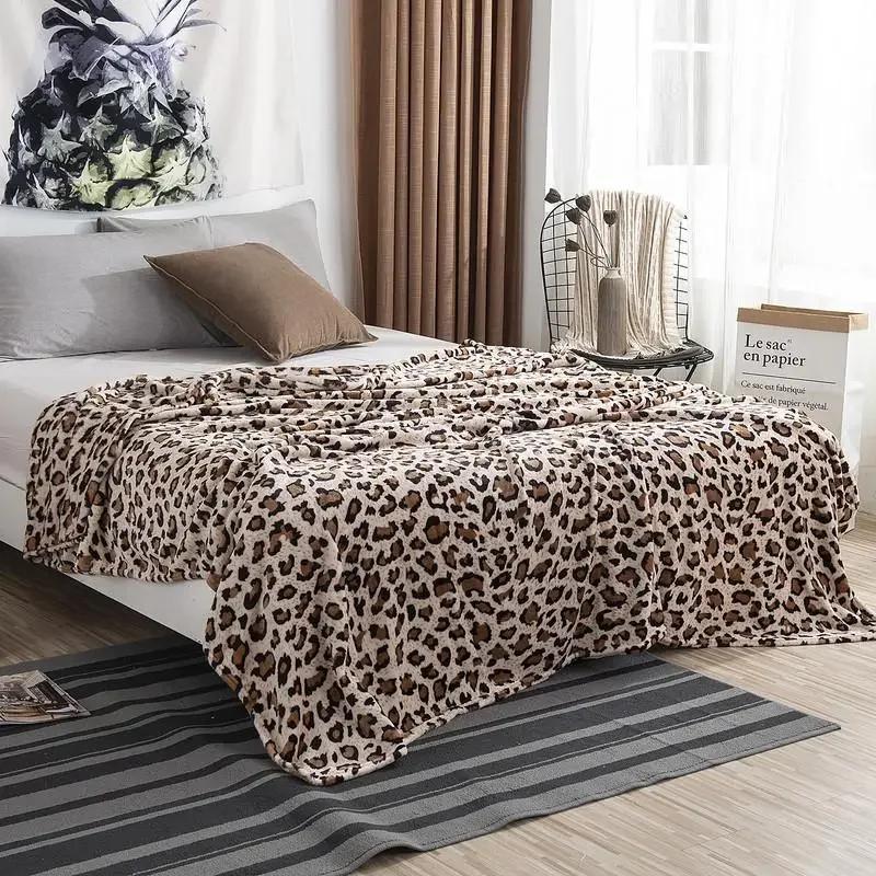 Super Soft Coral Fleece Flannel Blanket Leopard Stripe Printed Sofa Bedspread Plaid Design For Comfortable Home Living