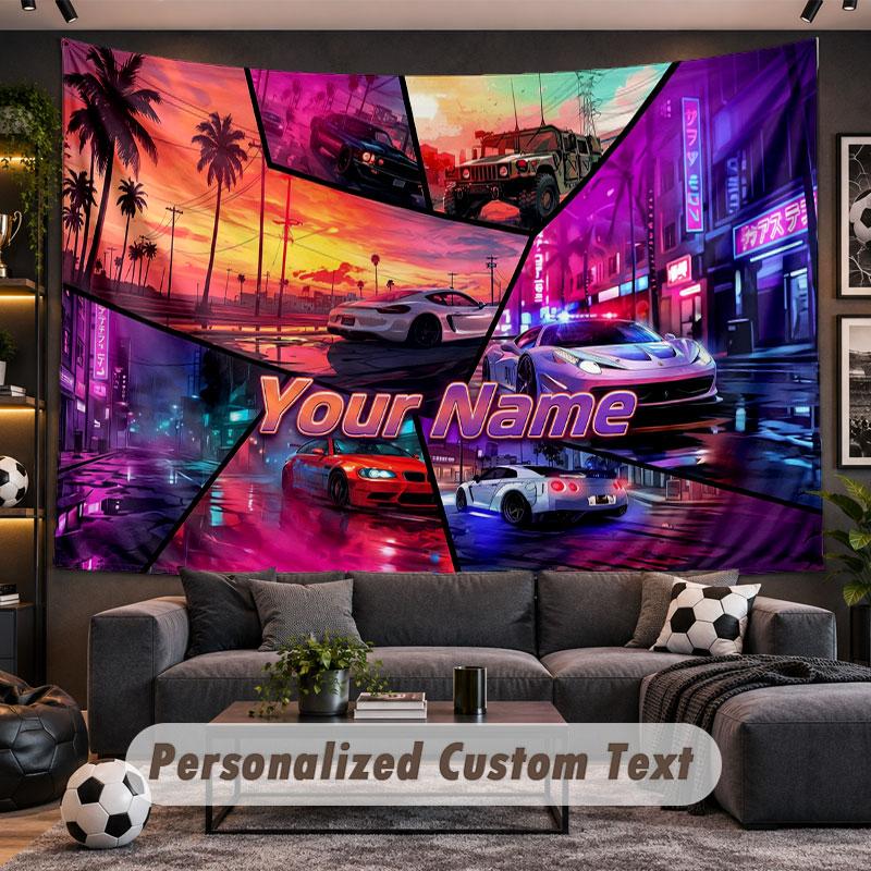 Wandbehang Wandteppich Benutzerdefinierter Name GTA Muster Personalisiert Bedruckter Stoff Wanddekoration