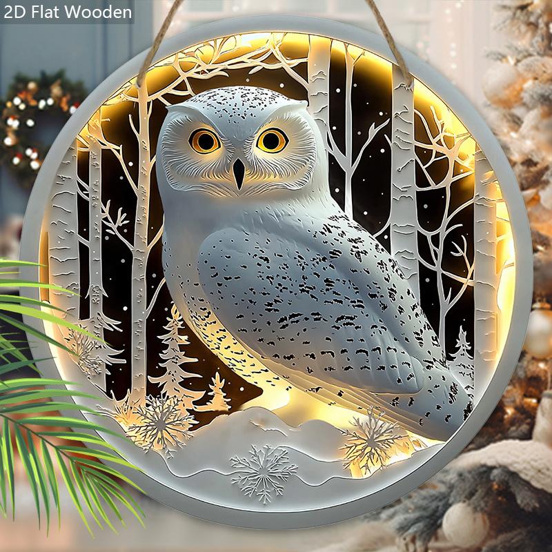 2D flache Oberfläche, 2D flache Oberfläche einzigartiges Eulen-Holzschild - 1 Stück Leuchteffekt rundes Schild geeignet für Haustür Wandbehang