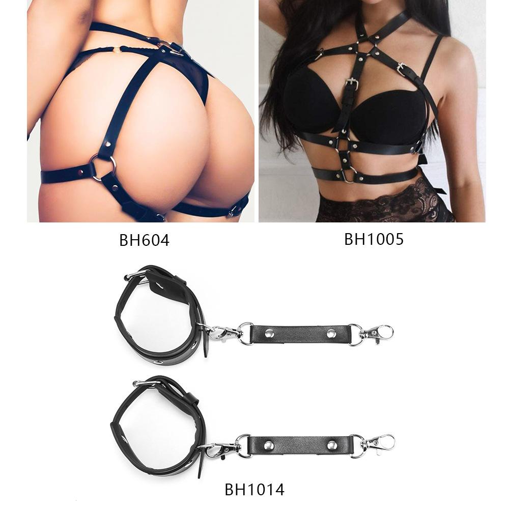 Nightclub Glamour Queen Leather Bondage Mask Belt Seal Handcuff Set